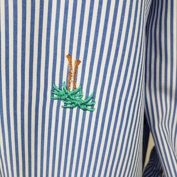 Espresso striped ruffle shift dress with palm tree - Picture 6 of 6